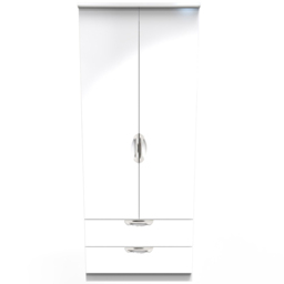 Crowndale Camden 2 Door 2 Drawer White Gloss and White Wardrobe Ready Assembled - White Gloss & White - Wilko - thumbnail 3