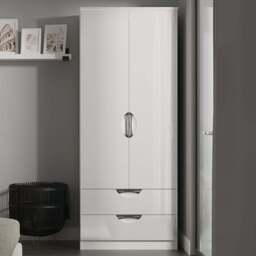 Crowndale Camden 2 Door 2 Drawer White Gloss and White Wardrobe Ready Assembled - White Gloss & White - Wilko - thumbnail 1