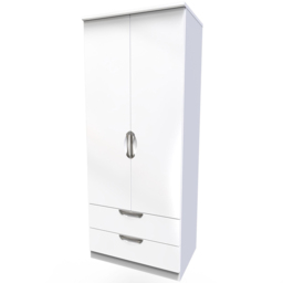 Crowndale Camden 2 Door 2 Drawer White Gloss and White Wardrobe Ready Assembled - White Gloss & White - Wilko - thumbnail 4