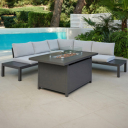 Home Detail Bahila 5 Seater Dark Grey L Shape Garden Sofa Set with Fire Pit Table - Wilko - thumbnail 1