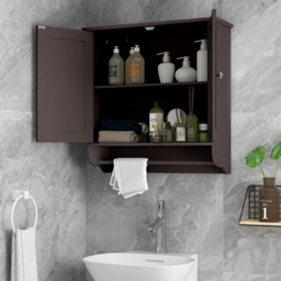 Costway 2 Door Brown Wall Mounted Bathroom Cabinet with Towel Rack - Size: 60 x 21 x 61cm - Wilko - thumbnail 4