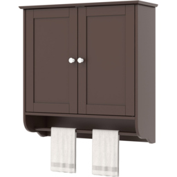 Costway 2 Door Brown Wall Mounted Bathroom Cabinet with Towel Rack - Size: 60 x 21 x 61cm - Wilko - thumbnail 3
