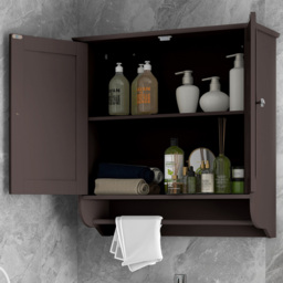 Costway 2 Door Brown Wall Mounted Bathroom Cabinet with Towel Rack - Size: 60 x 21 x 61cm - Wilko