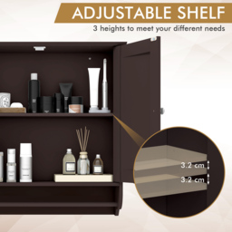 Costway 2 Door Brown Wall Mounted Bathroom Cabinet with Towel Rack - Size: 60 x 21 x 61cm - Wilko - thumbnail 6