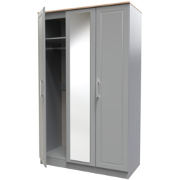 Crowndale Kent 3 Door Dusk Grey and Bardolino Oak Mirror Wardrobe - Wilko - thumbnail 7