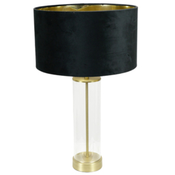 ValueLights Balan Gold Glass LED Table Lamp with Black and Gold Velvet Lamp Shade - Size: 56 x 35 x 35cm - White - Wilko