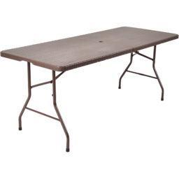 Costway Rattan Foldable Plastic Table with Umbrella Hole - Size: 182 x 74 x 74cm - Brown - Wilko - thumbnail 3