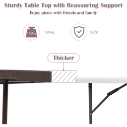 Costway Rattan Foldable Plastic Table with Umbrella Hole - Size: 182 x 74 x 74cm - Brown - Wilko - thumbnail 7