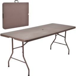 Costway Rattan Foldable Plastic Table with Umbrella Hole - Size: 182 x 74 x 74cm - Brown - Wilko - thumbnail 4