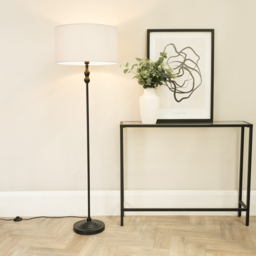 ValueLights Maggie White Fabric Shade Black Metal Candlestick Floor Lamp - Size: 151 x 45 x 45cm - Wilko - thumbnail 3