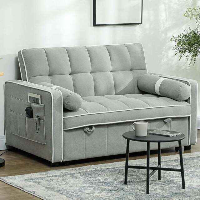 HOMCOM 2 Seater Light Grey Pull Out Sofa Bed - Wilko - image 1