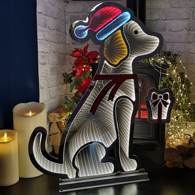 Samuel Alexander Infinity Light Up Standing Dog Christmas Decoration 78cm - Size: 78 x 58 x 3cm - White - Wilko - image 1