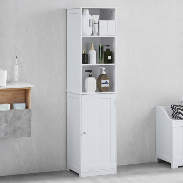 Bath Vida Priano White Single Door 3 Shelf Tall Floor Cabinet - Size: 160 x 40 x 38cm - Wilko - image 1