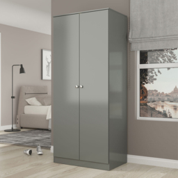 Seconique Denver 2 Door Grey Gloss Wardrobe - Size: 175 x 75 x 48cm - Wilko - thumbnail 1
