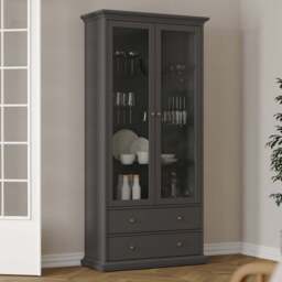 Florence Paris 2 Door 2 Drawer Matt Grey China Cabinet - Size: 41 x 96 x 200cm - Wilko