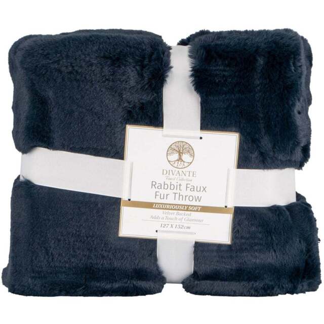 Divante Navy Rabbit Faux Fur Throw 127 x 152cm - Wilko - image 1