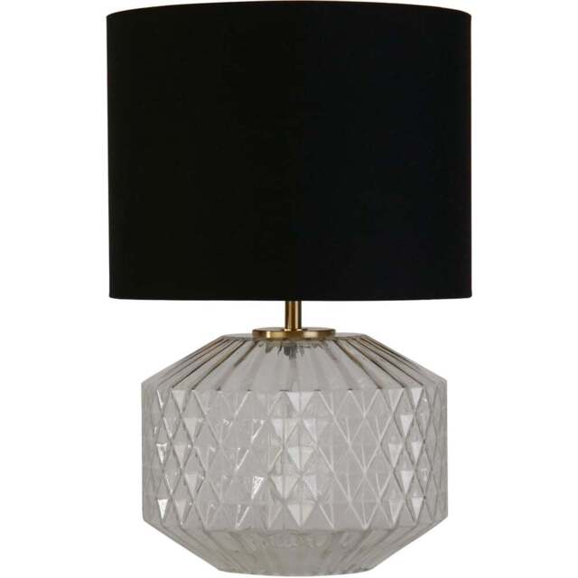 Lighting Collection Clear Glass Black Fabric Shade Table Lamp - Size: 39.5 x 26 x 26cm - Wilko - image 1