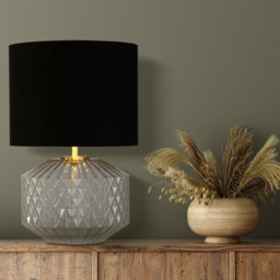 Lighting Collection Clear Glass Black Fabric Shade Table Lamp - Size: 39.5 x 26 x 26cm - Wilko - thumbnail 3
