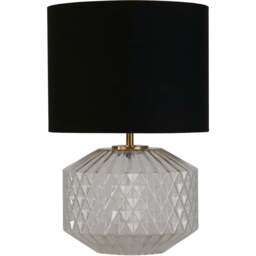 Lighting Collection Clear Glass Black Fabric Shade Table Lamp - Size: 39.5 x 26 x 26cm - Wilko