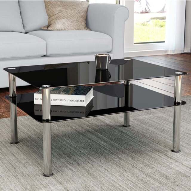 AVF Classic Black and Chrome Glass Coffee Table - Size: 60 x 80 x 41.55cm - Multi - Wilko - image 1