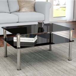 AVF Classic Black and Chrome Glass Coffee Table - Size: 60 x 80 x 41.55cm - Multi - Wilko - thumbnail 1