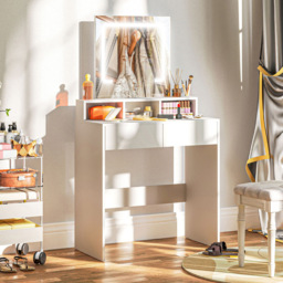 Portland 2 Drawer 2 Shelf White Dressing Table with LED Light Mirror - Size: 135 x 38 x 75cm - Wilko - thumbnail 4