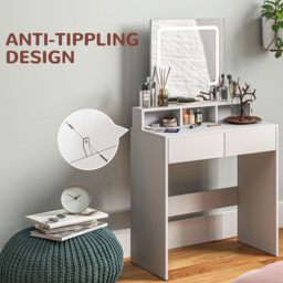 Portland 2 Drawer 2 Shelf White Dressing Table with LED Light Mirror - Size: 135 x 38 x 75cm - Wilko - thumbnail 7