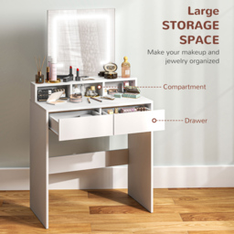 Portland 2 Drawer 2 Shelf White Dressing Table with LED Light Mirror - Size: 135 x 38 x 75cm - Wilko - thumbnail 6