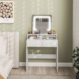 Portland 2 Drawer 2 Shelf White Dressing Table with LED Light Mirror - Size: 135 x 38 x 75cm - Wilko - thumbnail 5