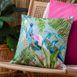 Evans Lichfield Peacock Multicolour Outdoor Reversible Cushion - Size: 43 x 43 x 10cm - Blue - Wilko - thumbnail 3