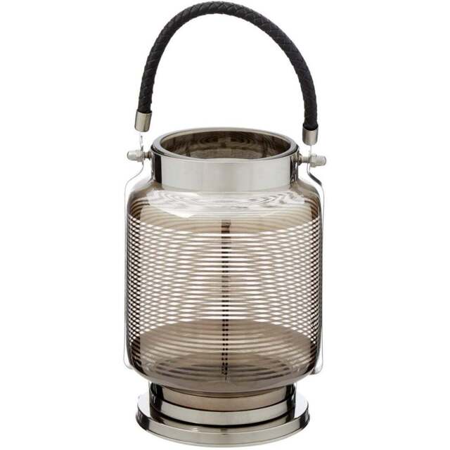 Premier Housewares Raya Nickel Stripe Small Lantern - Size: 15 x 15 x 22cm - Clear - Wilko - image 1