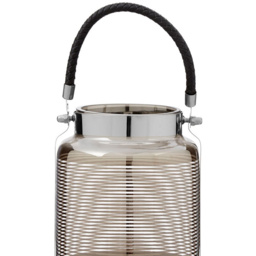 Premier Housewares Raya Nickel Stripe Small Lantern - Size: 15 x 15 x 22cm - Clear - Wilko - thumbnail 4