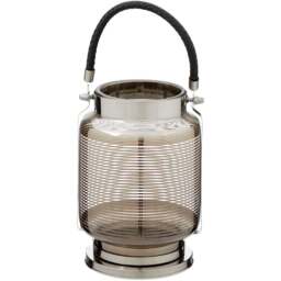Premier Housewares Raya Nickel Stripe Small Lantern - Size: 15 x 15 x 22cm - Clear - Wilko - thumbnail 1