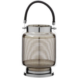 Premier Housewares Raya Nickel Stripe Small Lantern - Size: 15 x 15 x 22cm - Clear - Wilko - thumbnail 3