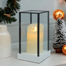 Xmas Haus Hurricane Medium Glass Candle Holder with LED Candle - Size: 210 x 110 x 110cm - Black - Wilko - thumbnail 3