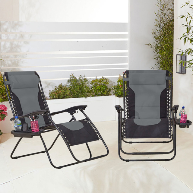 Neo Set of 2 XL Grey Zero Gravity Sun Loungers - Size: 1 Seater - Wilko - image 1