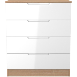 Crowndale Milan 4 Drawer White Gloss and Bardolino Oak Chest of Drawers Ready Assembled - White Gloss & Bardolino Oak - Wilko - thumbnail 4