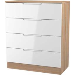 Crowndale Milan 4 Drawer White Gloss and Bardolino Oak Chest of Drawers Ready Assembled - White Gloss & Bardolino Oak - Wilko - thumbnail 3