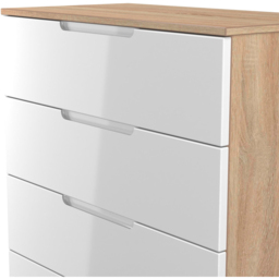 Crowndale Milan 4 Drawer White Gloss and Bardolino Oak Chest of Drawers Ready Assembled - White Gloss & Bardolino Oak - Wilko - thumbnail 5