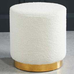 Lara White Ted Fabric Small Pouffe - Size: 43 x 41 x 41cm - LPD Home - Wilko