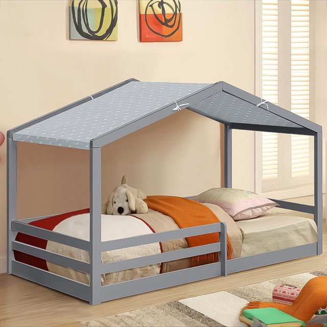 Brooklyn Single Grey Wooden House Style Bed with Grey Tent - Wilko - image 1