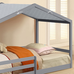 Brooklyn Single Grey Wooden House Style Bed with Grey Tent - Wilko - thumbnail 3
