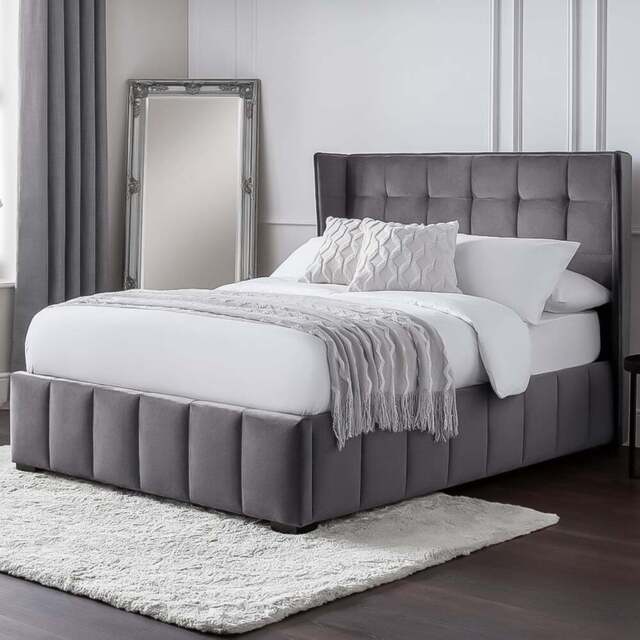Julian Bowen Gatsby King Size Light Grey Velvet Bed Frame - Wilko - image 1