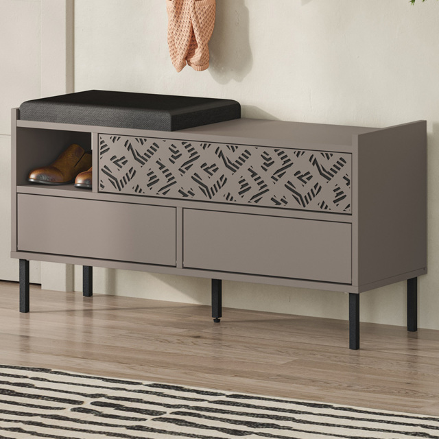 Decortie Heaton 3 Door Single Shelf Mocha Grey Modern Shoe Storage Bench - Size: 56.5 x 111 x 37cm - Wilko - image 1