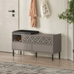 Decortie Heaton 3 Door Single Shelf Mocha Grey Modern Shoe Storage Bench - Size: 56.5 x 111 x 37cm - Wilko - thumbnail 5