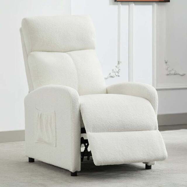 Teddy Fabric Cream and White Recliner Pushback Adjustable Arm Chair - Size: 106 x 68 x 81cm - MCC - Wilko - image 1