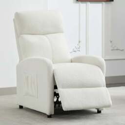 Teddy Fabric Cream and White Recliner Pushback Adjustable Arm Chair - Size: 106 x 68 x 81cm - MCC - Wilko
