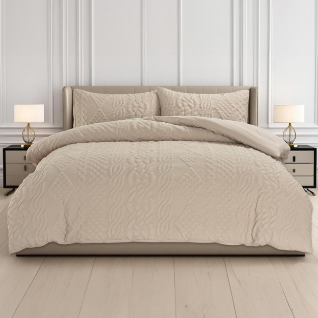 Velosso Super King Size Beige Quilted Knit Duvet Set - Wilko - image 1