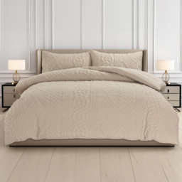 Velosso Super King Size Beige Quilted Knit Duvet Set - Wilko