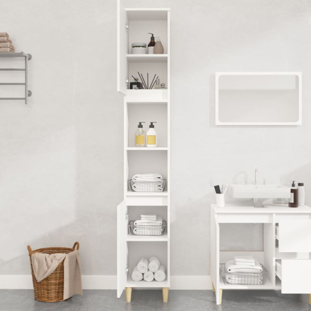 vidaXL 2 Door White Wooden Bathroom Cabinet - Size: 190 x 30 x 30cm - Wilko - image 1